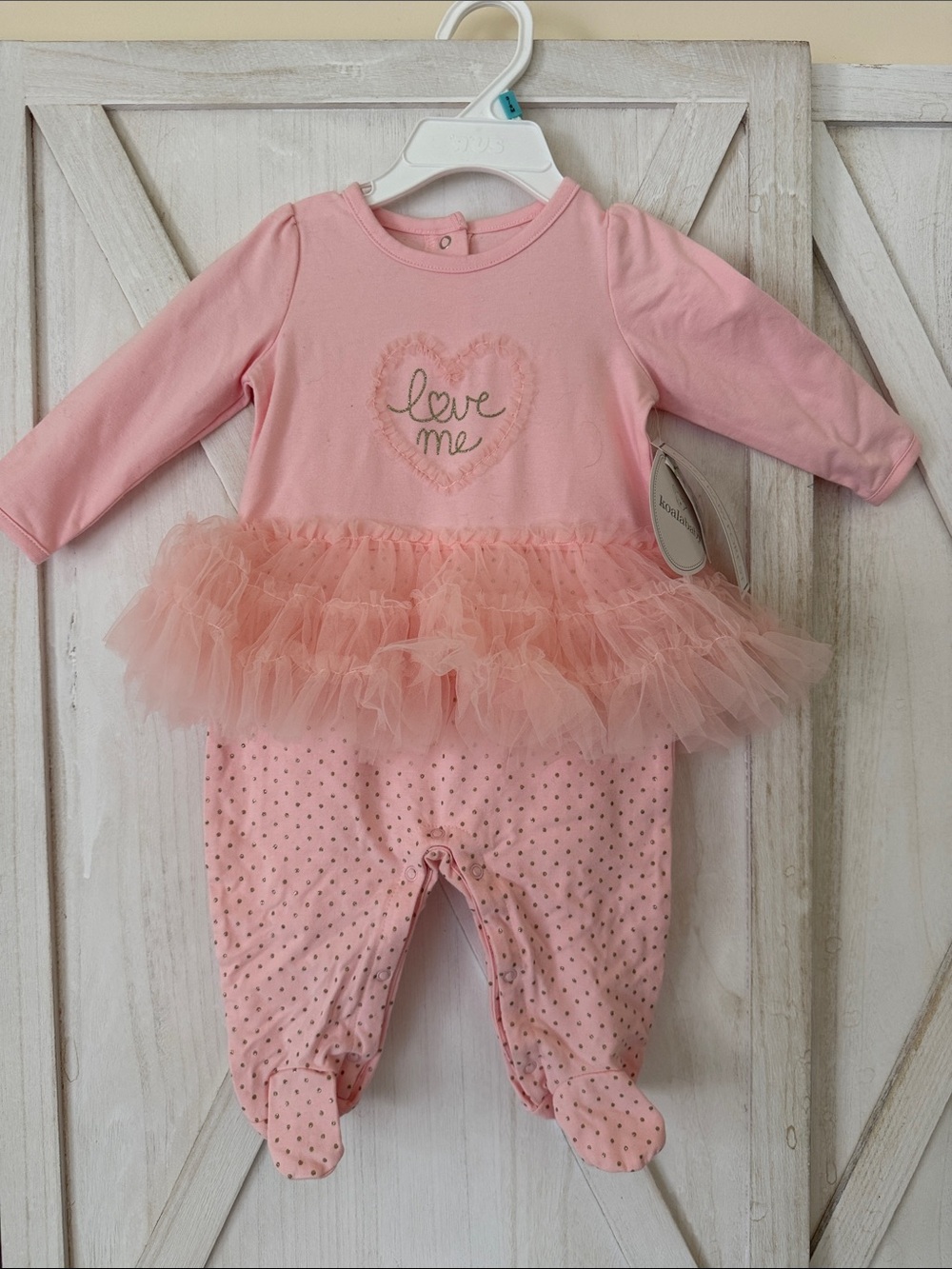 Koala Kids Pink Tulle Tutu Footed Romper with Heart